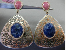ESTATE LARGE 2.25CT DIAMOND & MULTI GEM 14KT WHITE & ROSE GOLD CLIP ON EARRINGS