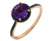 ESTATE 1.44CT BLACK DIAMOND & AAA AMETHYST 14KT ROSE GOLD HALO CLASSIC FUN RING