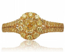 1.01CT FANCY YELLOW DIAMOND 18KT YELLOW GOLD 3D FLOWER FILIGREE ENGAGEMENT RING