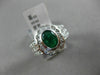 ESTATE 2.19CT DIAMOND & EMERALD 18K WHITE GOLD OVAL FLOWER BEZEL ENGAGEMENT RING