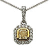 ESTATE 1.10CT WHITE & FANCY YELLOW DIAMOND 18KT TWO TONE GOLD 3D OCTAGON PENDANT