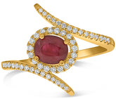 WIDE 1.12CT DIAMOND & AAA RUBY 14KT YELLOW GOLD OVAL CRISS CROSS HALO LOVE RING