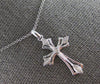 ESTATE .03CT DIAMOND 14KT WHITE GOLD 3D CLASSIC FILIGREE CROSS FLOATING PENDANT