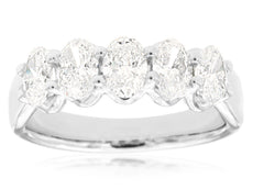 ESTATE 1.55CT DIAMOND 14K WHITE GOLD OVAL 5 STONE SEMI ETERNITY ANNIVERSARY RING