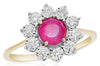 ESTATE 1.26CT DIAMOND & AAA RUBY 14KT YELLOW GOLD 3D ROUND FLOWER LOVE RING