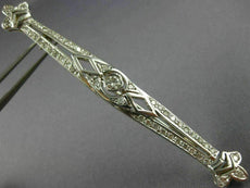 ANTIQUE LONG .95CT ROUND DIAMOND 14KT WHITE GOLD 3D FILIGREE BROOCH PIN #19044
