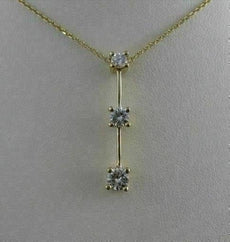 ESTATE .67CT DIAMOND 14K GOLD PAST PRESENT FUTURE 3 STONE PENDANT 16" VVS #13089