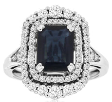 3.05CT DIAMOND & AAA SAPPHIRE 14K WHITE GOLD EMERALD CUT & ROUND ENGAGEMENT RING