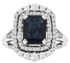 3.05CT DIAMOND & AAA SAPPHIRE 14K WHITE GOLD EMERALD CUT & ROUND ENGAGEMENT RING