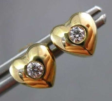 ESTATE .10CT DIAMOND 14KT YELLOW GOLD PUFF HEART SOLITAIRE STUD EARRINGS #20709