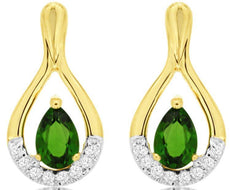1.02CT DIAMOND & AAA RUSSALITE 14KT YELLOW GOLD 3D PEAR SHAPE & ROUND EARRINGS