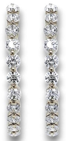 .35CT DIAMOND 18K WHITE GOLD ROUND SHARED PRONG INSIDE OUT HOOP HANGING EARRINGS