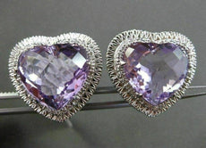 ESTATE LARGE 25.55CT DIAMOND & AMETHYST 14KT WHITE GOLD HEART CLIP ON EARRINGS