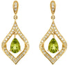 1.19CT DIAMOND & AAA PERIDOT 14K YELLOW GOLD PEAR SHAPE & ROUND HANGING EARRINGS