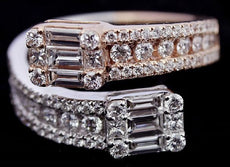 1.24CT DIAMOND 18KT WHITE & ROSE GOLD ROUND & BAGUETTE CLUSTER CRISS CROSS RING