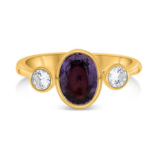 1.82CT DIAMOND & AAA PURPLE SAPPHIRE 14KT YELLOW GOLD OVAL ROUND ENGAGEMENT RING