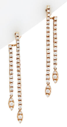 1.48CT DIAMOND 18K ROSE GOLD ROUND CLASSIC 2 ROW DOUBLE LEAF FUN HANGIG EARRINGS