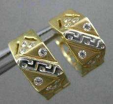 ESTATE 14KT TWO TONE GOLD HEXAGON ETOILE DOUBLE SIDED CZ HUGGIE EARRINGS #24343