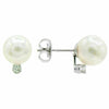 ESTATE .09CT DIAMOND AAA PEARL 14K WHITE GOLD 3D CLASSIC SOLITAIRE STUD EARRINGS