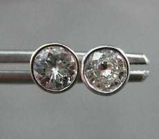 ANTIQUE .63CT ROUND DIAMOND 14KT WHITE GOLD 3D CLASSIC BEZEL STUD EARRINGS #7837