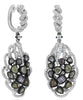 LARGE 3.61CT MULTI COLOR DIAMOND 18KT WHITE GOLD FLORAL HUGGIE HANGING EARRINGS