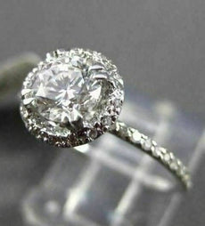 ESTATE 1.17CT ROUND DIAMOND 14KT WHITE GOLD HALO 3D SOLITAIRE ENGAGEMENT RING