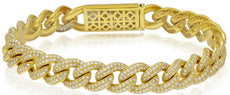 6.93CT DIAMOND 18KT YELLOW GOLD 3D CLASSIC CUBAN ETERNITY UNISEX TENNIS BRACELET