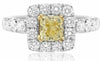 ESTATE 2.01CT WHITE & FANCY DIAMOND 18KT TWO TONE GOLD 3D SQUARE ENGAGEMENT RING