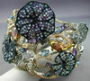 ESTATE LARGE 9.26CT MULTI COLOR DIAMOND & AAA GEM 14K GOLD AQUATIC FLOWER BANGLE