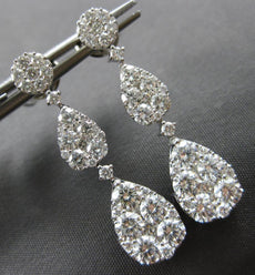 LARGE 3.2CT DIAMOND 18KT WHITE GOLD 3D CLASSIC TEAR DROP FLOWER HANGING EARRINGS