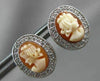 ESTATE SMALL .27CT DIAMOND & LADY CAMEO 14K WHITE GOLD FILIGREE CLIP ON EARRINGS