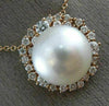 ESTATE LARGE .80CT DIAMOND & AAA SOUTH SEA PEARL 18KT ROSE GOLD FLOWER PENDANT