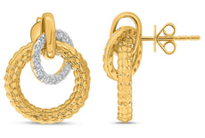 .38CT DIAMOND 14KT 2 TONE GOLD 3D DOUBLE CIRCULAR LOVE KNOT FUN HANGING EARRINGS