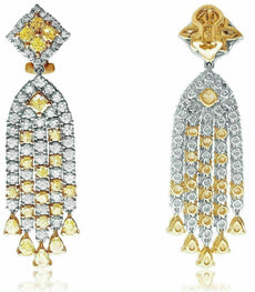 LARGE 11.58CT WHITE & FANCY YELLOW DIAMOND 18K 2TONE GOLD 3D CHANDELIER EARRINGS