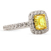 ESTATE LARGE 2.07CT WHITE & FANCY YELLOW DIAMOND 18K 2 TONE GOLD ENGAGEMENT RING