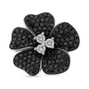 .97CT WHITE & BLACK DIAMOND 14KT WHITE GOLD 3D CLASSIC ROSE FLOWER STUD EARRINGS
