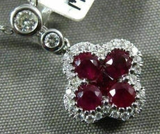 ESTATE .54CT DIAMOND & AAA RUBY 18KT WHITE GOLD 3D FLOWER ETOILE SQUARE PENDANT