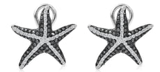 LARGE 1.20CT WHITE & BLACK DIAMOND 14KT ROSE GOLD 3D STARFISH CLIP ON EARRINGS