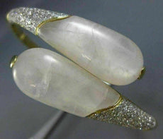 ESTATE WIDE 2.0CT DIAMOND & AAA WHITE QUARTZ 14KT YELLOW GOLD CRISS CROSS BANGLE