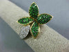 ESTATE LARGE 1.05CT DIAMOND & AAA TSAVORITE 14KT YELLOW GOLD 3D FLOWER LOVE RING