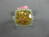 ESTATE WIDE 2.47CT WHITE & FANCY YELLOW DIAMOND 18K WHITE GOLD HALO CLUSTER RING