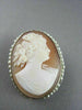 ANTIQUE 14K WHITE HAND CARVED LADY SHELL CAMEO W/ SOUTH SEA PEARLS PENDANT #2093