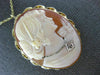 ESTATE .02CT OLD MINE DIAMOND 14KT 2 TONE GOLD LADY CAMEO PENDANT BROOCH #21219