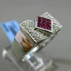 ESTATE LARGE 1.01CT DIAMOND & AAA RUBY 18K WHITE GOLD 3D BOW SHAPE FILIGREE RING