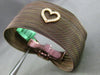 ESTATE .11CT DIAMOND 18K ROSE GOLD 3D HEART MESH STAINLESS STEEL BANGLE BRACELET