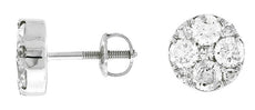 2.25CT DIAMOND 14KT WHITE GOLD ROUND 9 STONE INVISIBLE FLORAL SCREWBACK EARRINGS