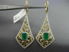 ESTATE LARGE 3.15CT DIAMOND EMERALD 14KT TWO TONE GOLD FILIGREE HANGING EARRINGS