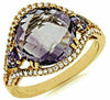 ESTATE 4.98CT DIAMOND & AAA AMETHYST 14K YELLOW GOLD ROUND 3 STONE FUN LOVE RING