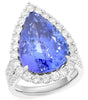 EXTRA LARGE 19.18CT DIAMOND AAA TAZANITE 18KT WHITE GOLD PEAR SHAPE & ROUND RING