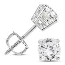 1.5CT DIAMOND 14KT WHITE GOLD 3D CLASSIC ROUND 4 PRONG SCREWBACK STUD EARRINGS